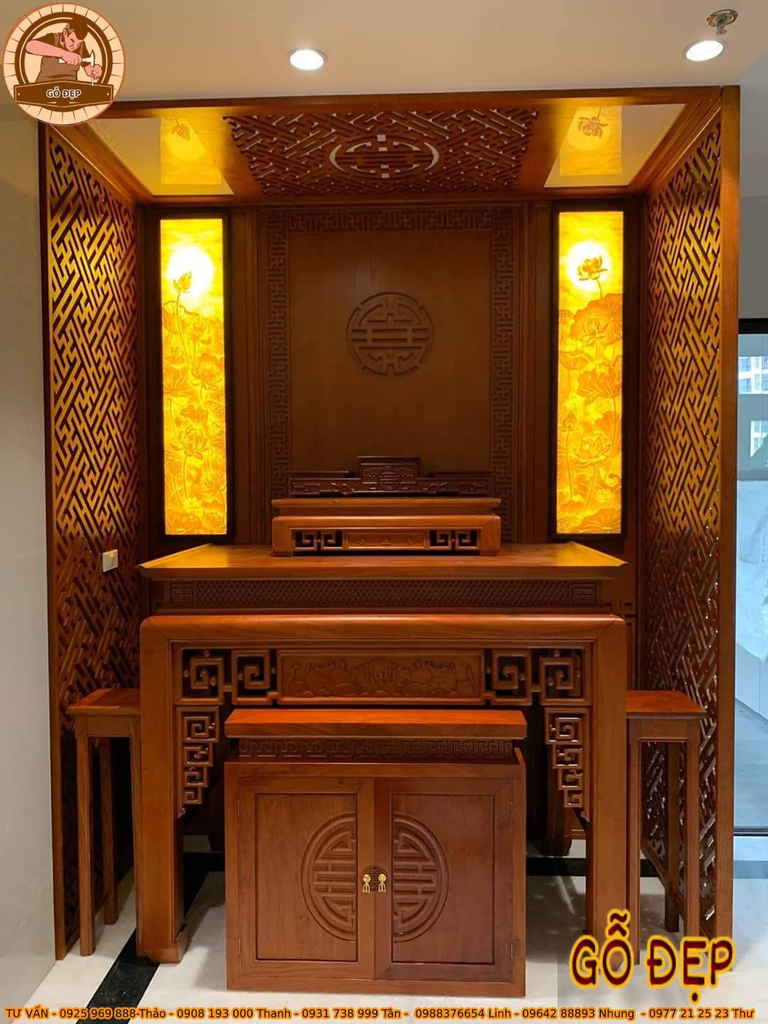 Bàn Thờ Gỗ Gõ Đỏ BT 80 - kết hợp với vách ngăn