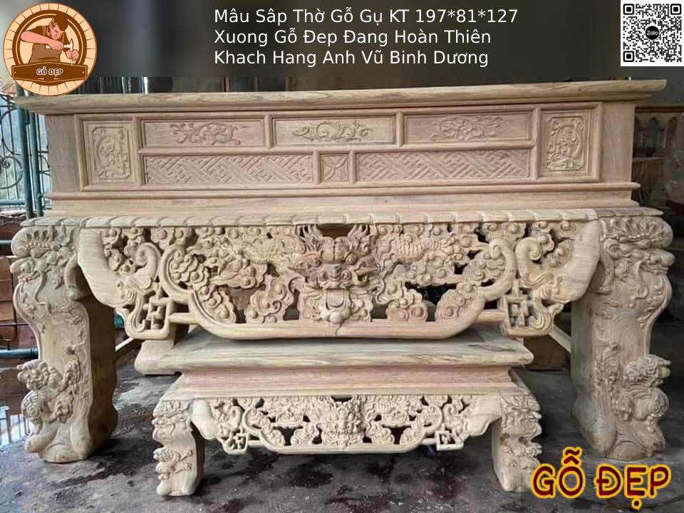 Sập Thờ Gỗ Hương Cao Cấp Thịnh Vượng - Kích thước chuẩn phong thủy 