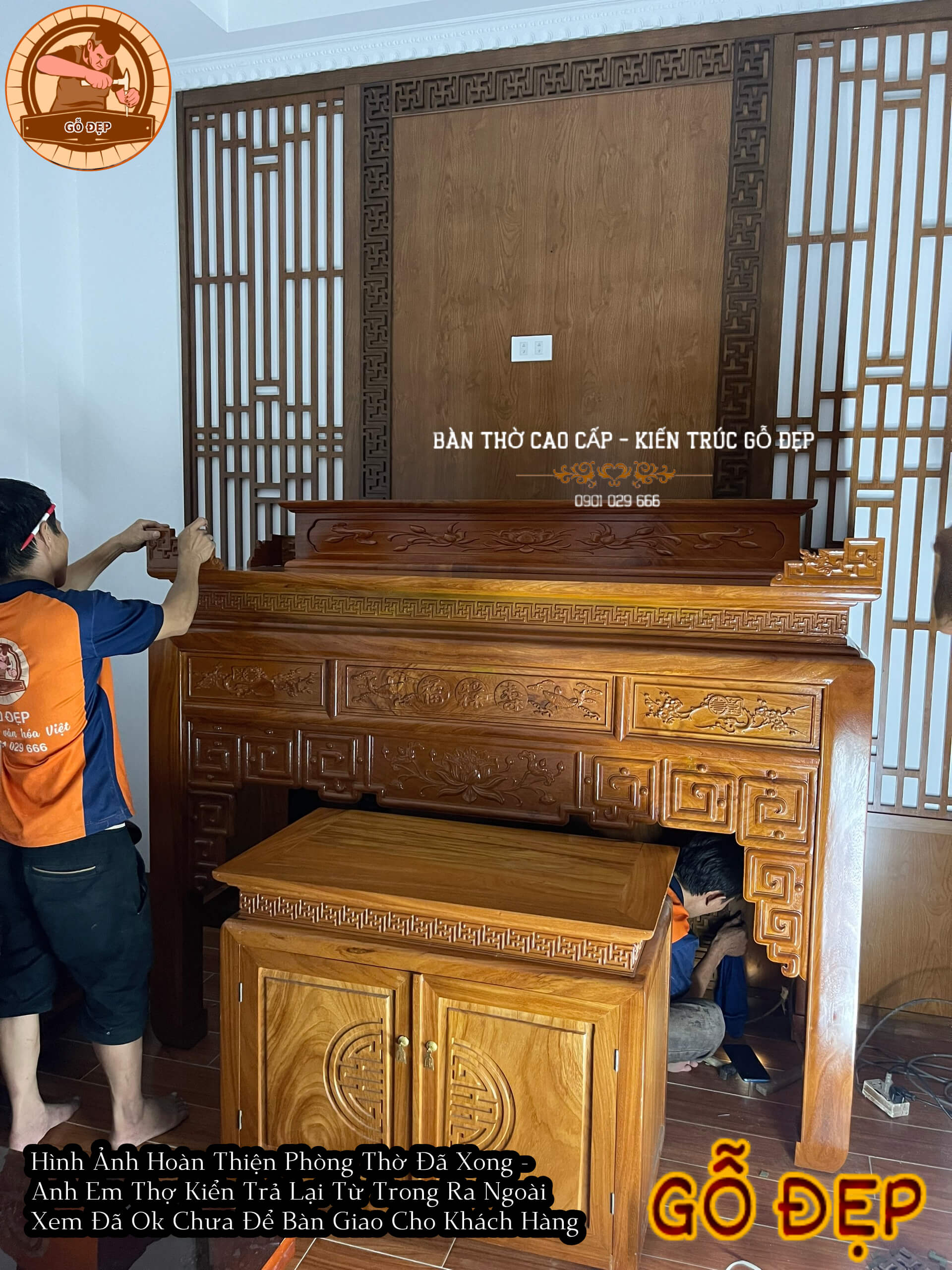 Bàn thờ tới công đoạn kiểm tra và hoàn thiện trước khi bàn giao cho khách hàng