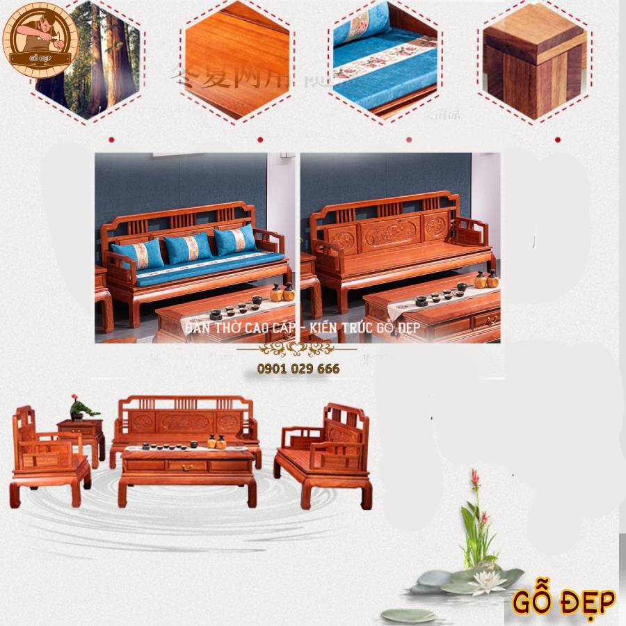 Bàn Ghế Sofa Gỗ Hương Tự Nhiên BG 168 