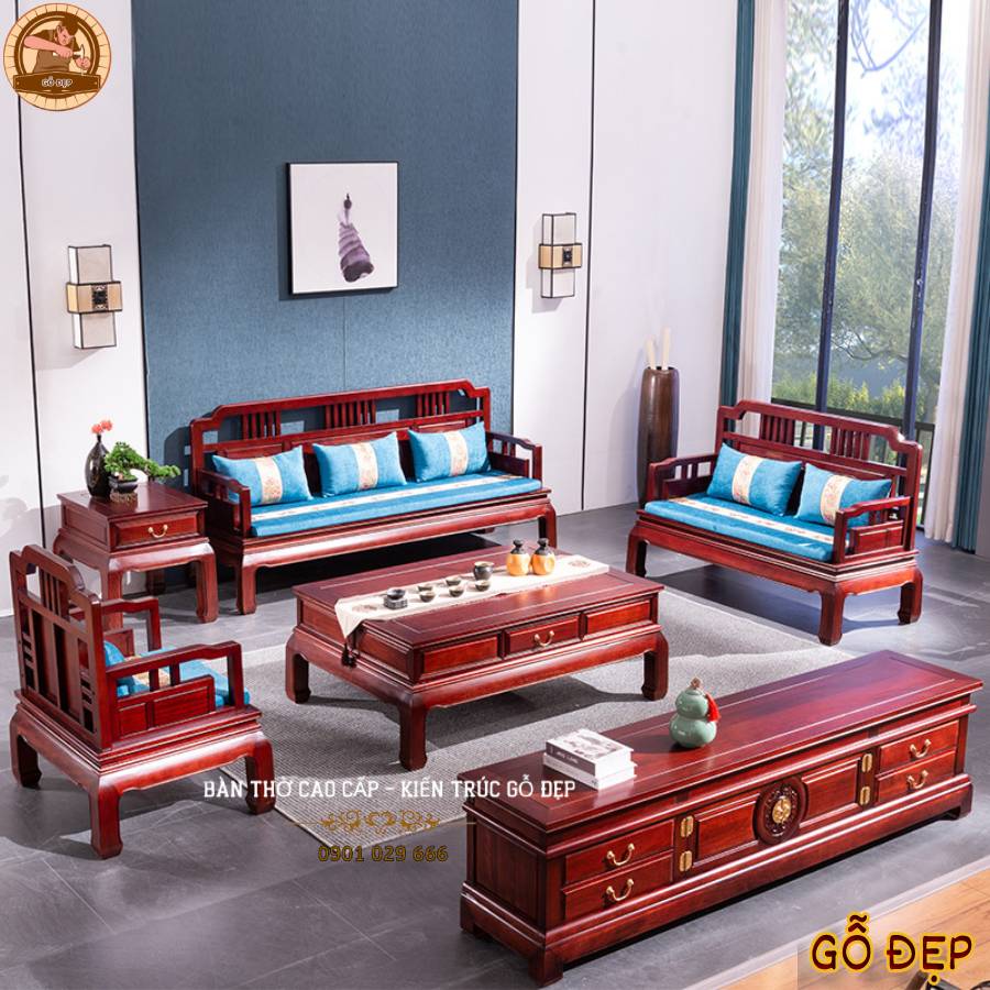 Bàn Ghế Sofa Gỗ Hương Tư Nhiên BG 168 Chất Liệu và Màu Sắc