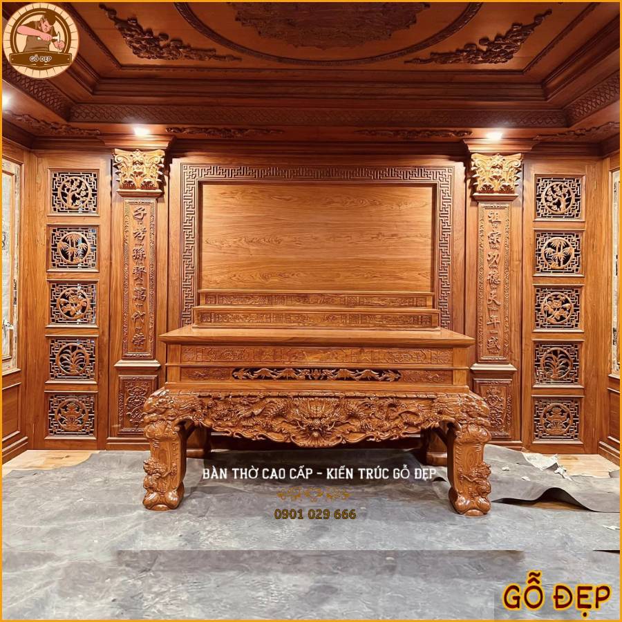 Thiết Kế Phòng Thờ Sập Thờ Gỗ Hương PT 682 - Nét Đẹp Truyền Thống, Bền Vững Và Tinh Tế