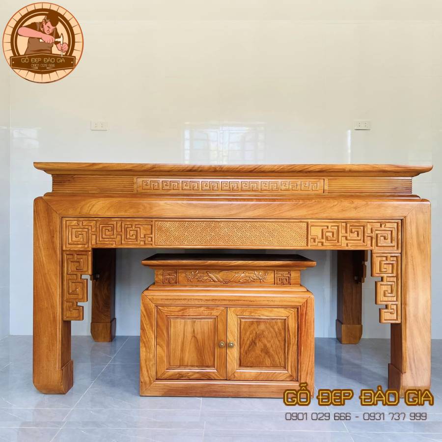 Án Gian Thờ Bàn Thờ Gỗ Gõ Đỏ 2 cấp cao cấp BT 378 - Kiến trúc Gỗ Đẹp Giá Rẻ