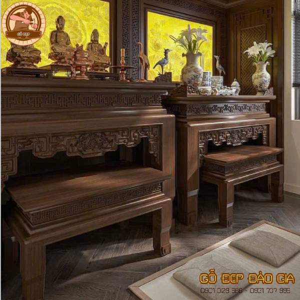 Hình ảnh bàn giao mẫu bàn thờ 2 tầng gỗ hương đá cho khách hàng, địa chỉ ở gò vấp hồ chí minh