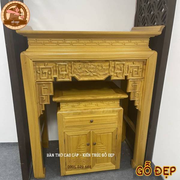 Bàn Thờ Gỗ Mít BT 08 Mẫu Sen Thủng - Gỗ Cao Cấp - Giá Xưởng