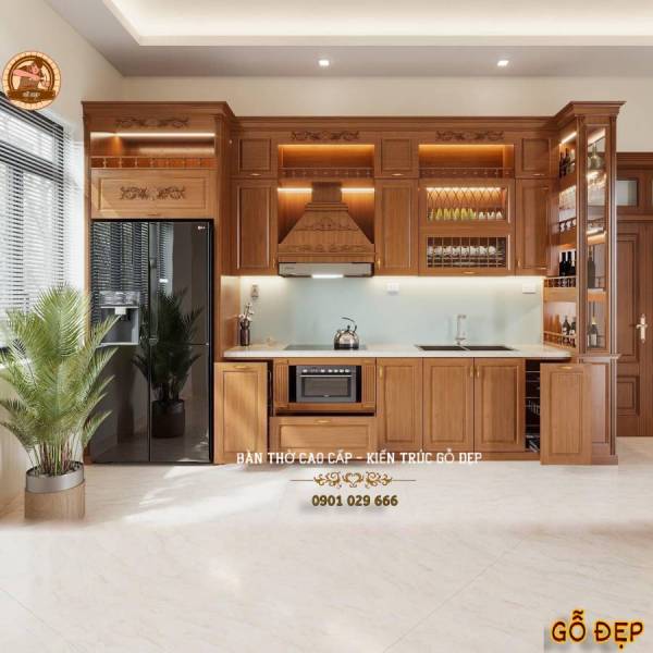 Mẫu Tủ Bếp Gỗ Gõ Đỏ