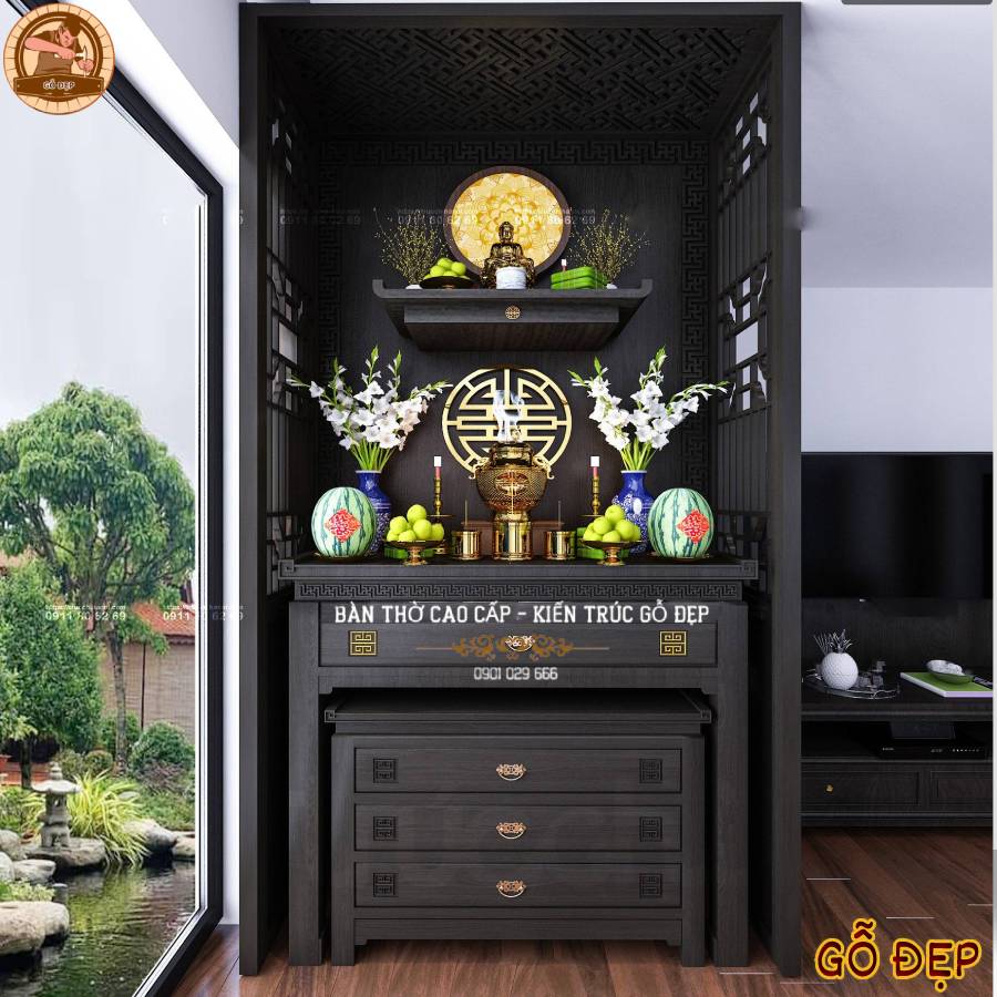 Bàn Thờ Phật Và Gia Tiên Hiện Đại BT 6623 - màu sắc sang trọng