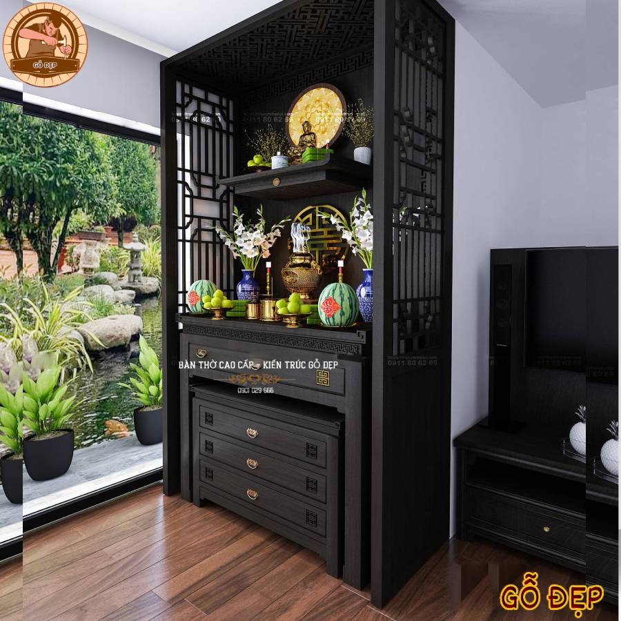 Bàn Thờ Phật Và Gia Tiên Hiện Đại - Chất liệu gỗ bền đẹp