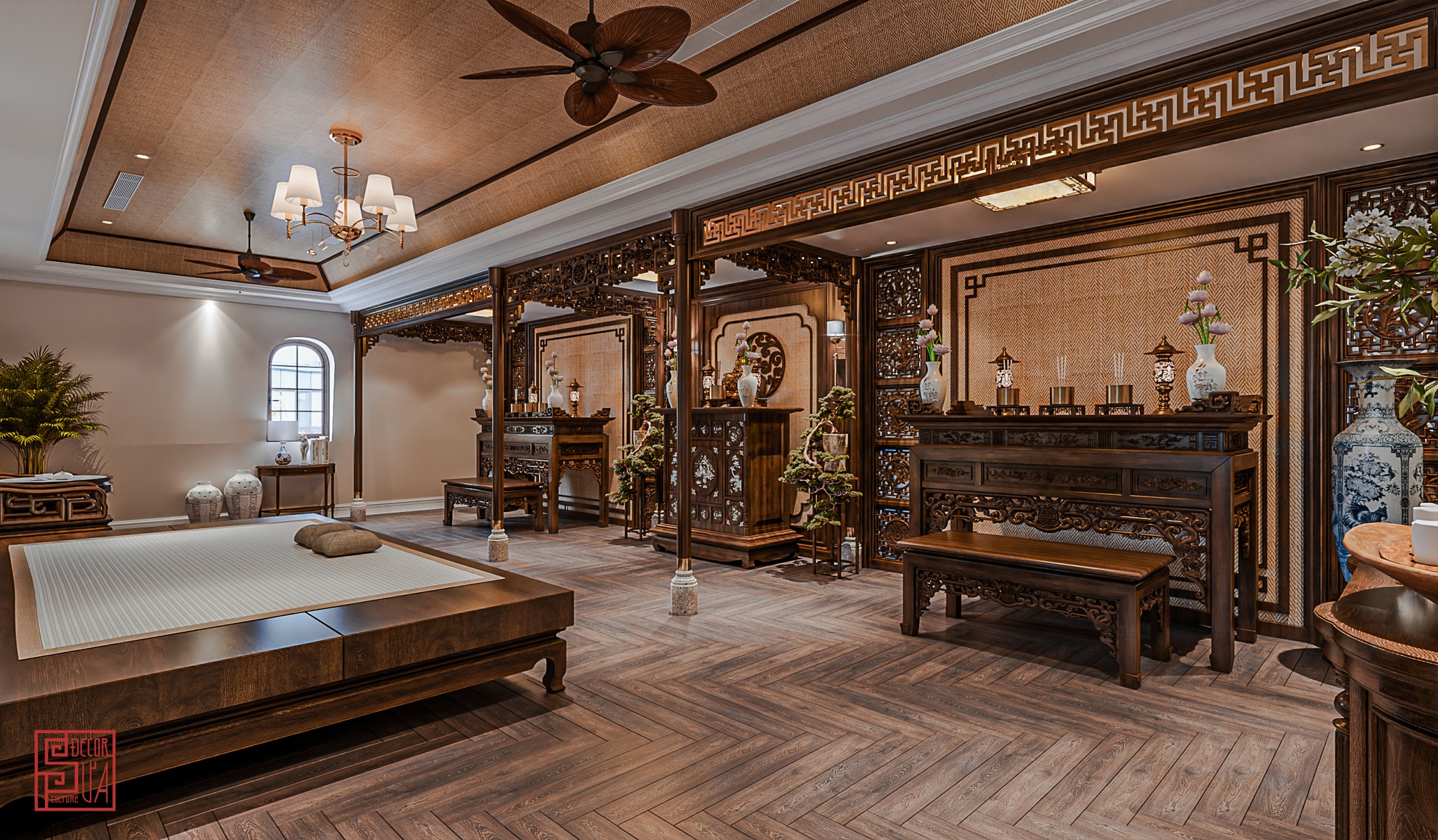 Mẫu Phòng Thờ Nhà 3 Gian Đẹp PT 22886 - Kiến Trúc Gỗ Đẹp