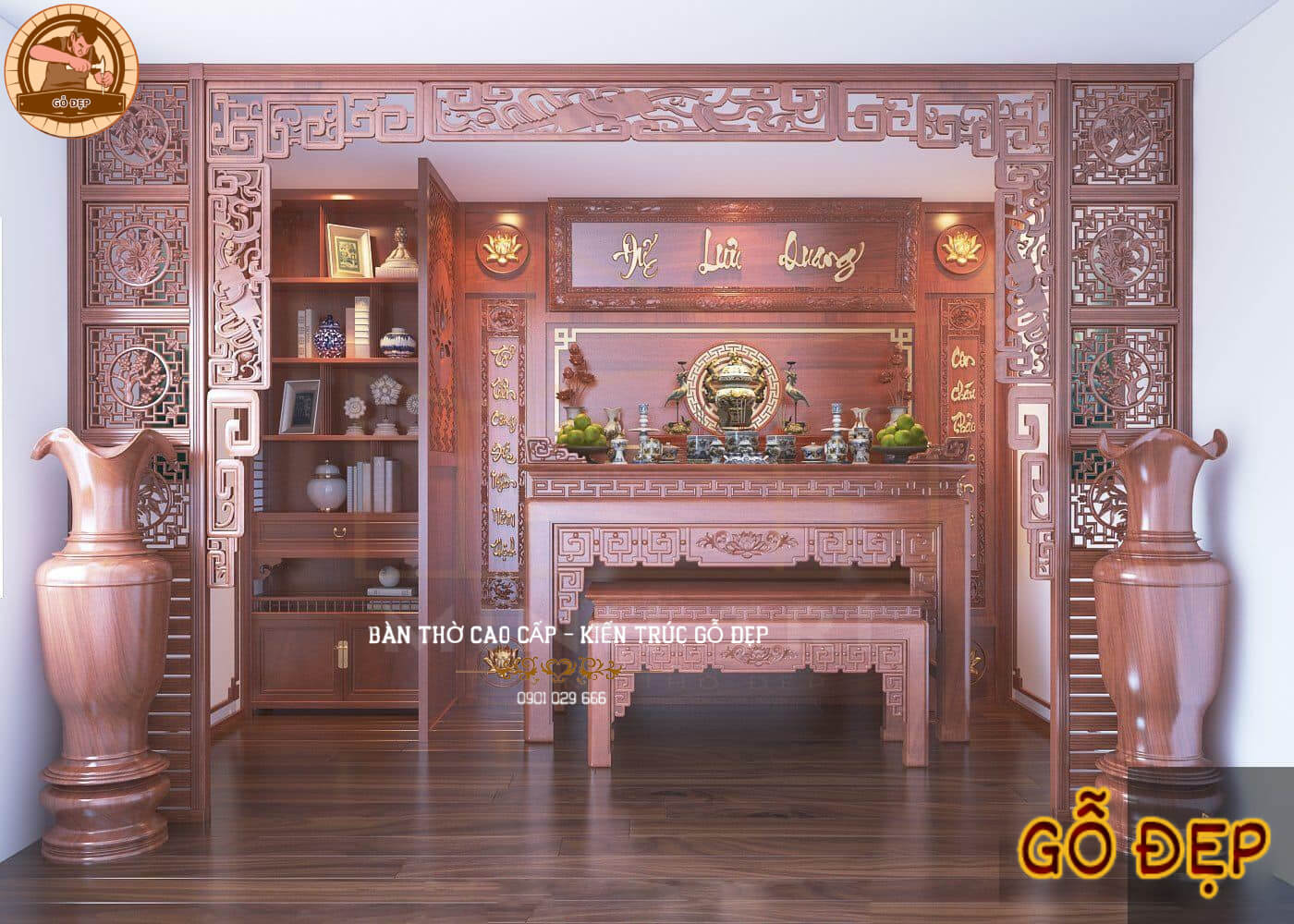 Thiết Kế Phòng Thờ Biệt Thự Mẫu BT 6382 - Tô điểm thêm cho không gian phòng thờ