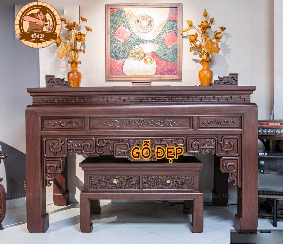 Mẫu Bàn Thờ Gỗ Óc Chó BT 91 - thiết kế chuẩn phong thủy