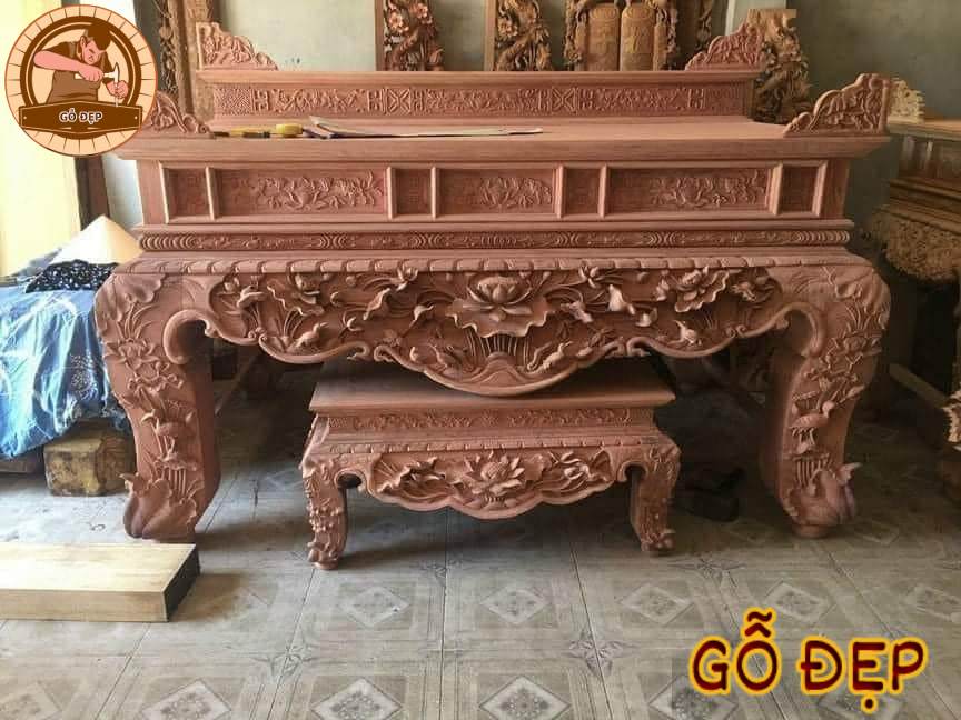 Mẫu Sập Thờ Dáng Sen Gỗ Hương ST 66837 - thu hút tài lộc