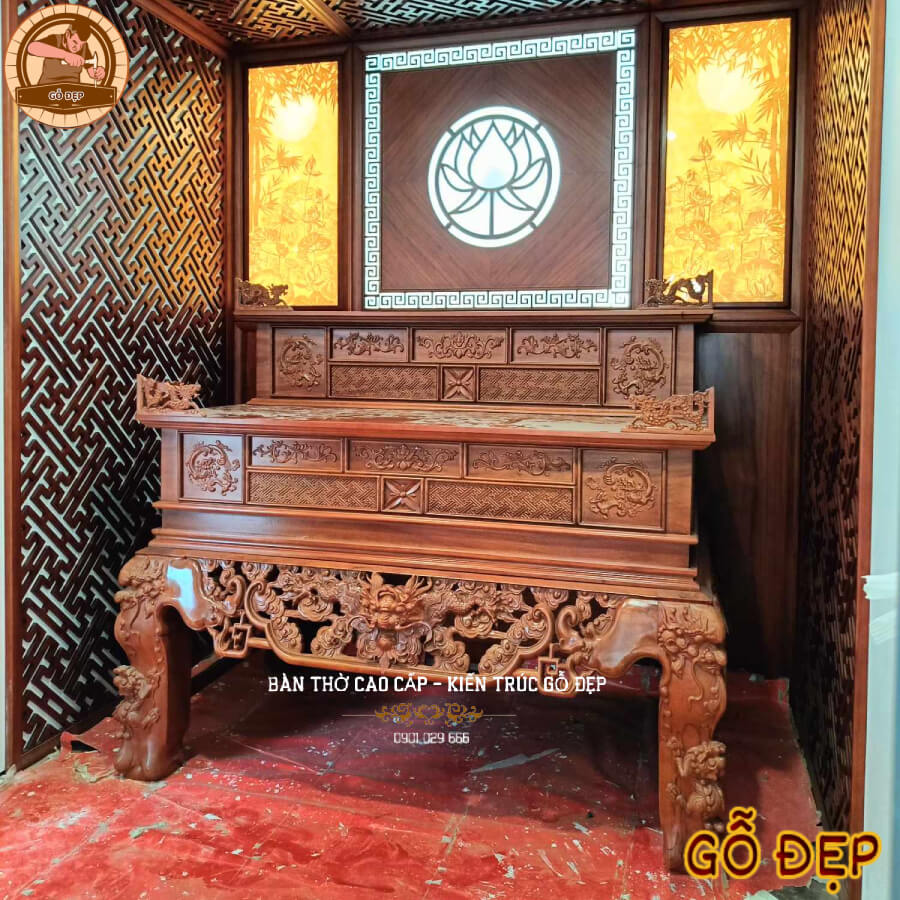 Mẫu Sập Thờ 2 Tầng Gỗ Hương Cao Cấp SP 556 đẹp, sang trọng