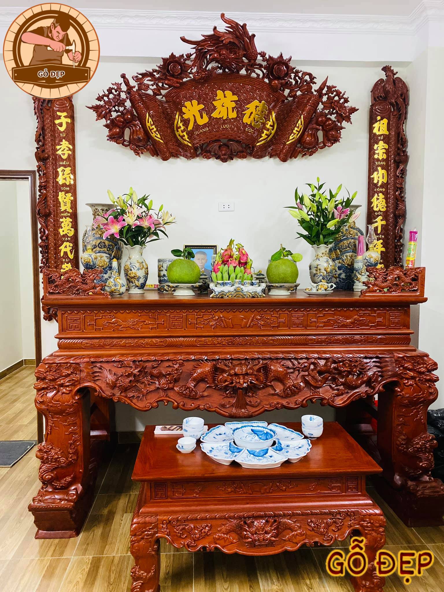 Mẫu Sập Thờ Gỗ Cao Cấp Gỗ Hương, thu hút tài lộc