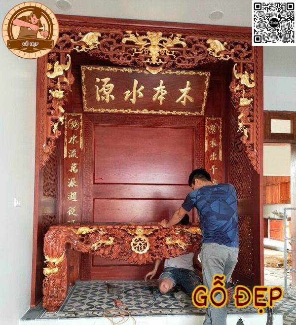 Phòng Thờ Cao Cấp Gỗ Hương PT 88229 - họa tiết vừa cổ điển vừa hiện đại