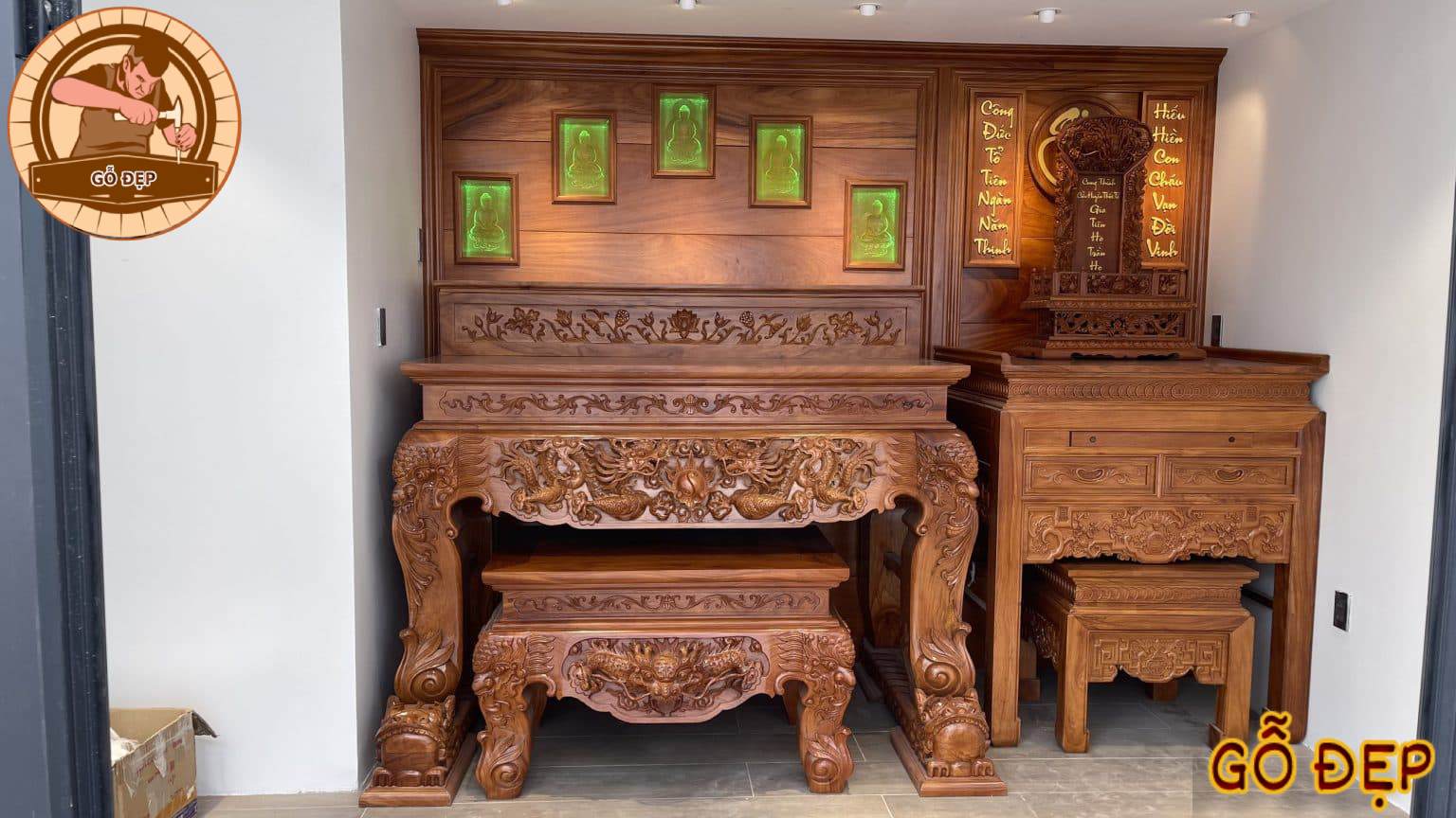 Mẫu Bàn Thờ Gia Tiên Kết Hợp Bàn Thờ Phật Cao Cấp