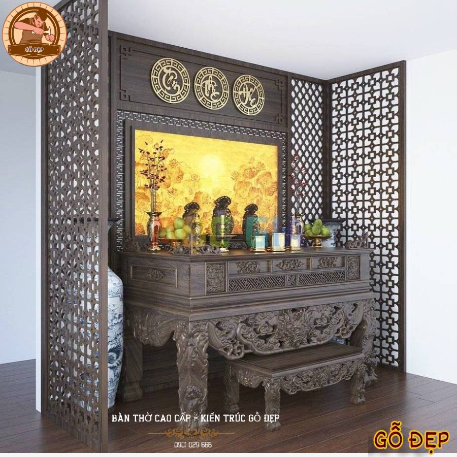 Thiết Kế Phòng Thờ Sập Thờ Đơn Giản - Mẫu ST 776, thu tài hút lộc