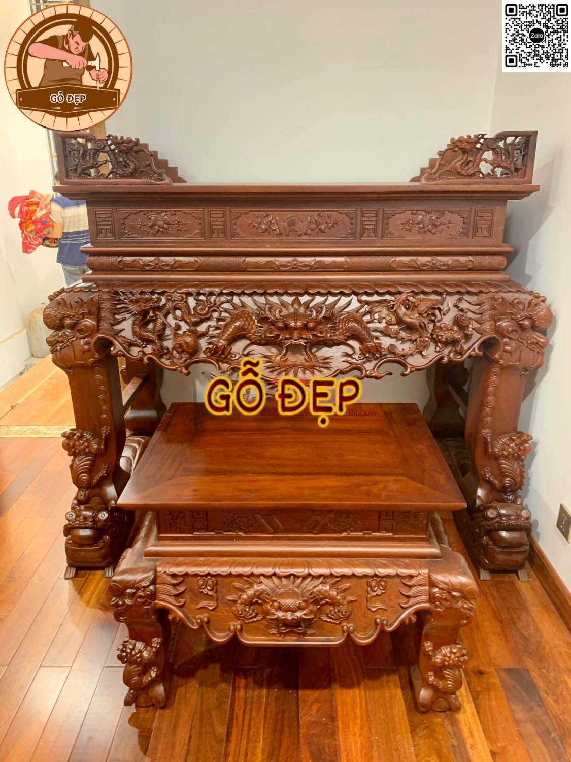 Sập Thờ Gỗ Hương SP 88663 - Họa tiết tỉ mỉ, sắc nét