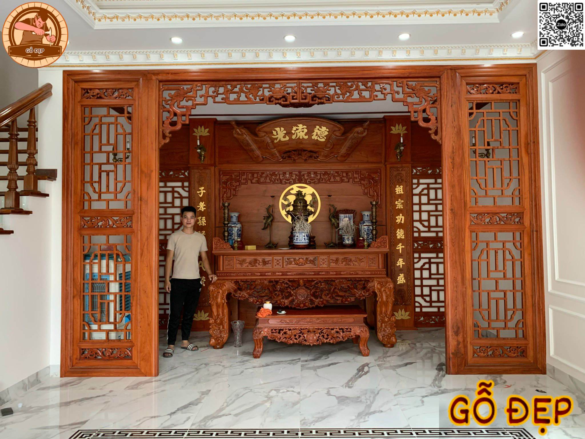 Sập Thờ Gỗ Hương ST 6689 - sang trọng, linh thiêng