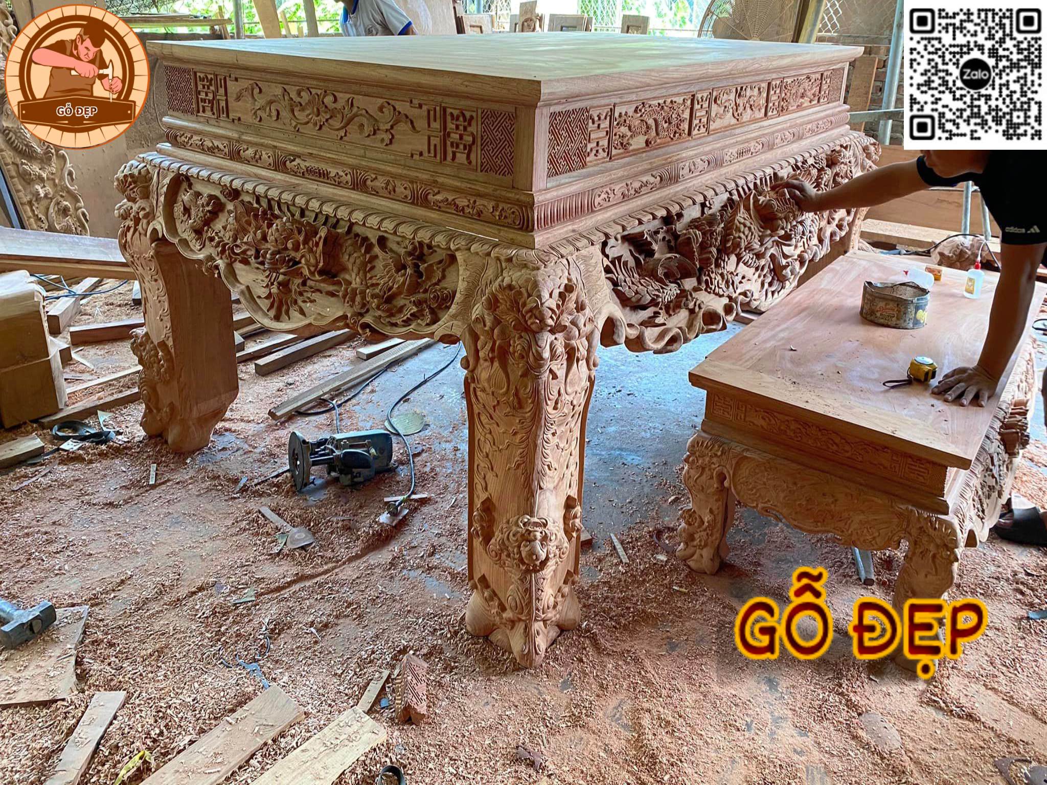 Sập Thờ Tứ Linh Gỗ Gụ SP 07 - Hàng cao cấp