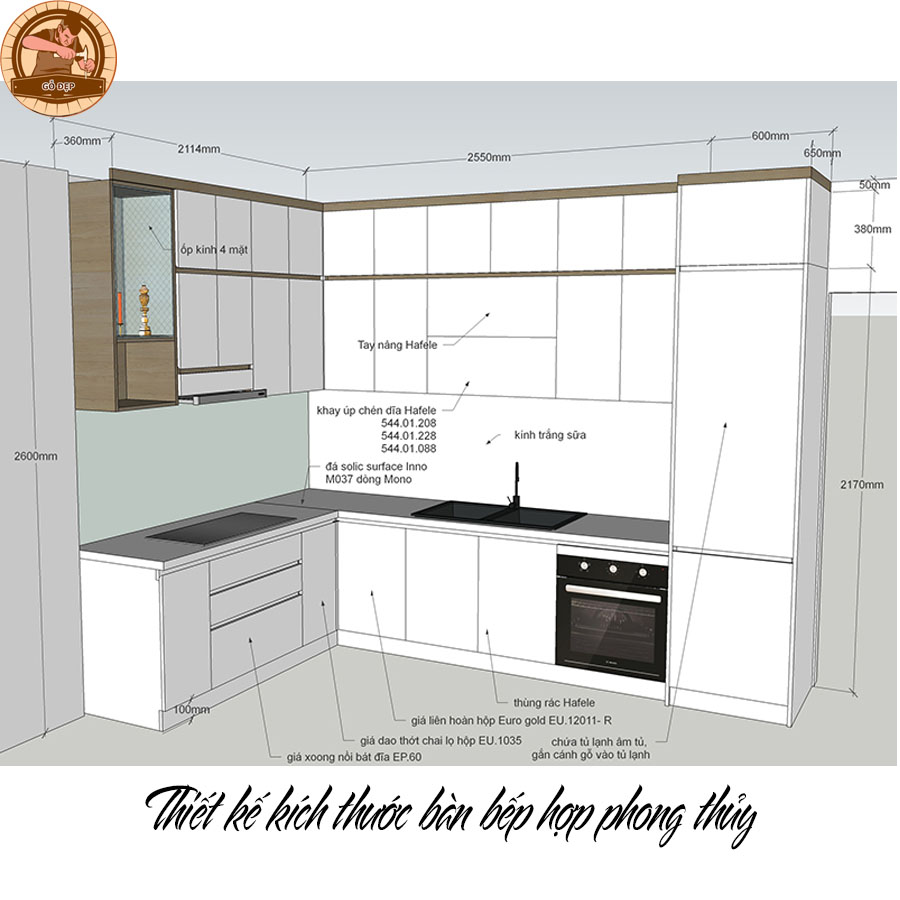 Thiết kế kích thước bàn bếp hợp phong thủy