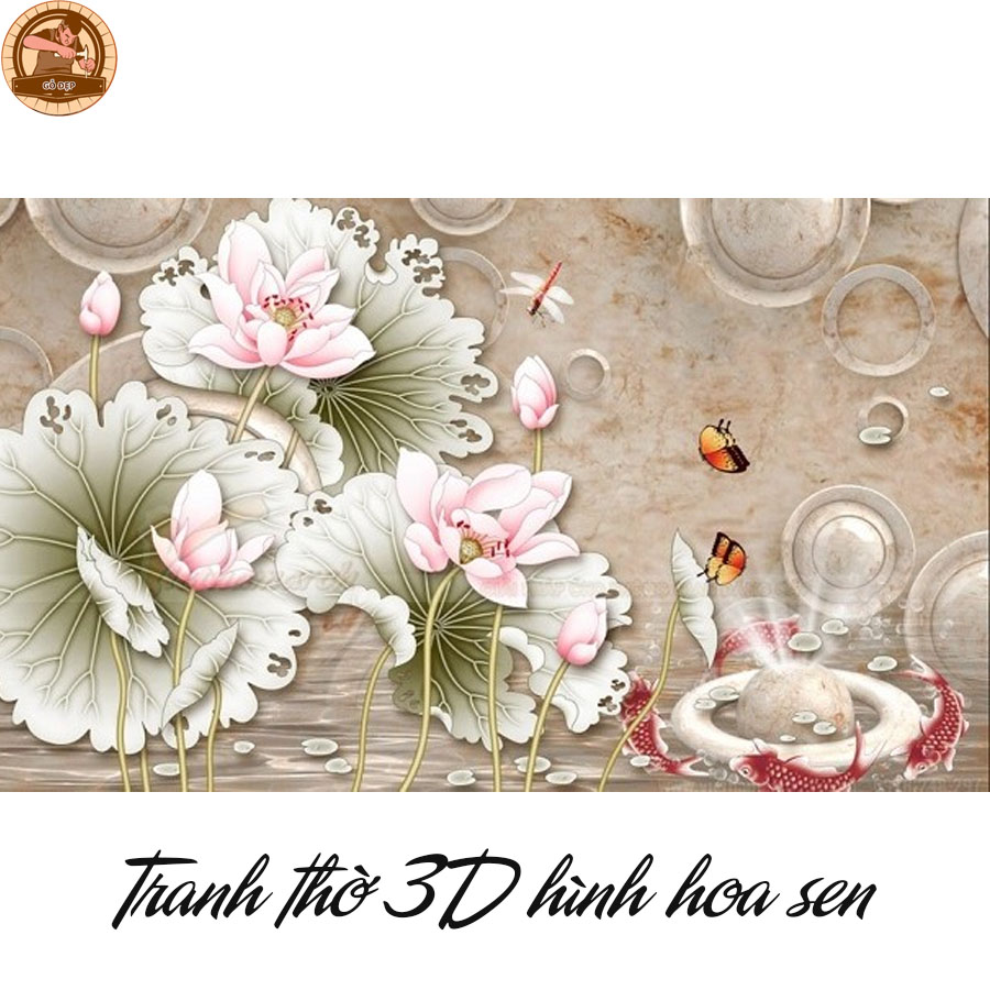 Tranh thờ 3D hình hoa sen