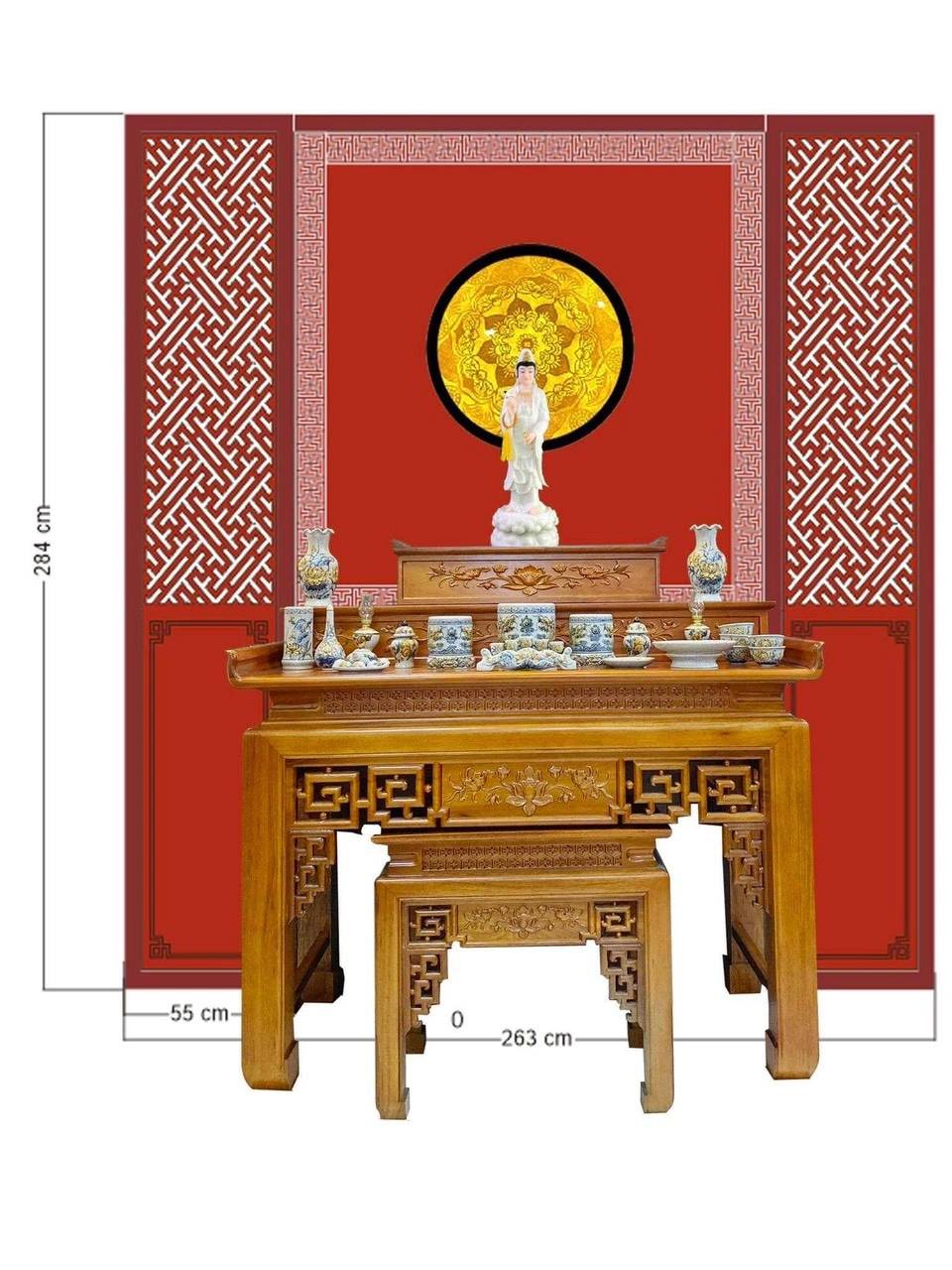 Bàn Thờ Gỗ Hương BT 28 - kích thước chuẩn phong thủy