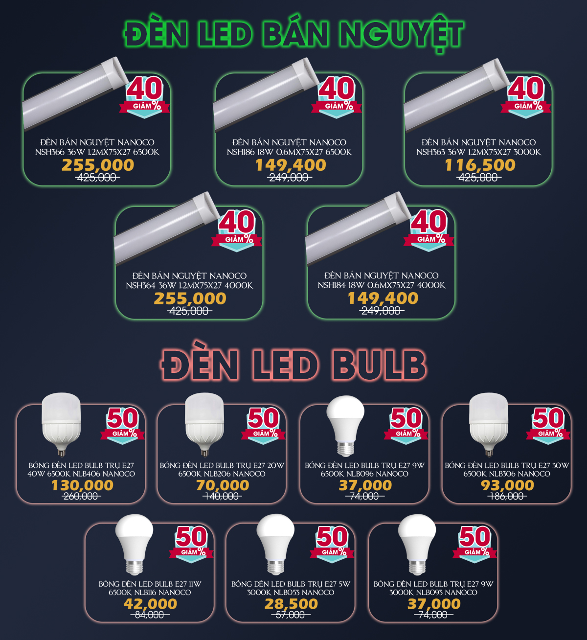 đại hạ giá đèn led bán nguyệt