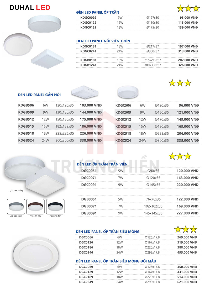 catalogue và bảng giá đèn LED Duhal 7