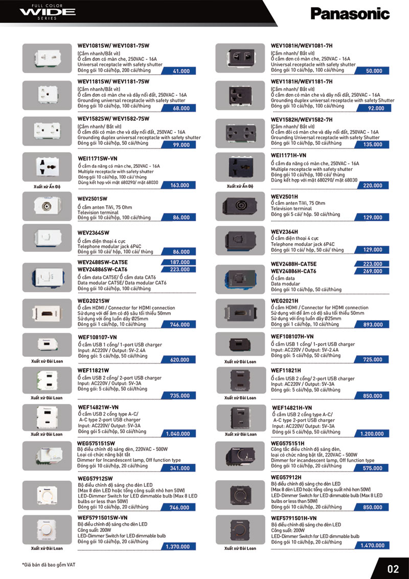 Catalogue công tắc, ổ cắm Panasonic