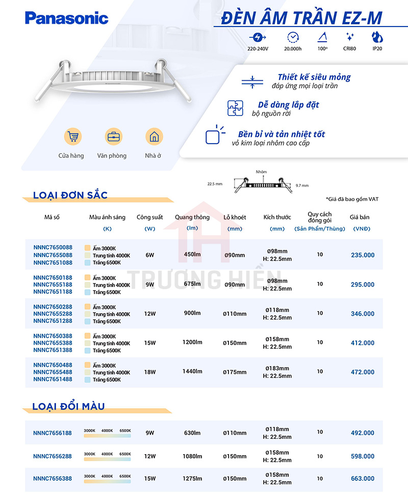 catalogue và báo giá đèn âm trần EZ-M của Panasonic