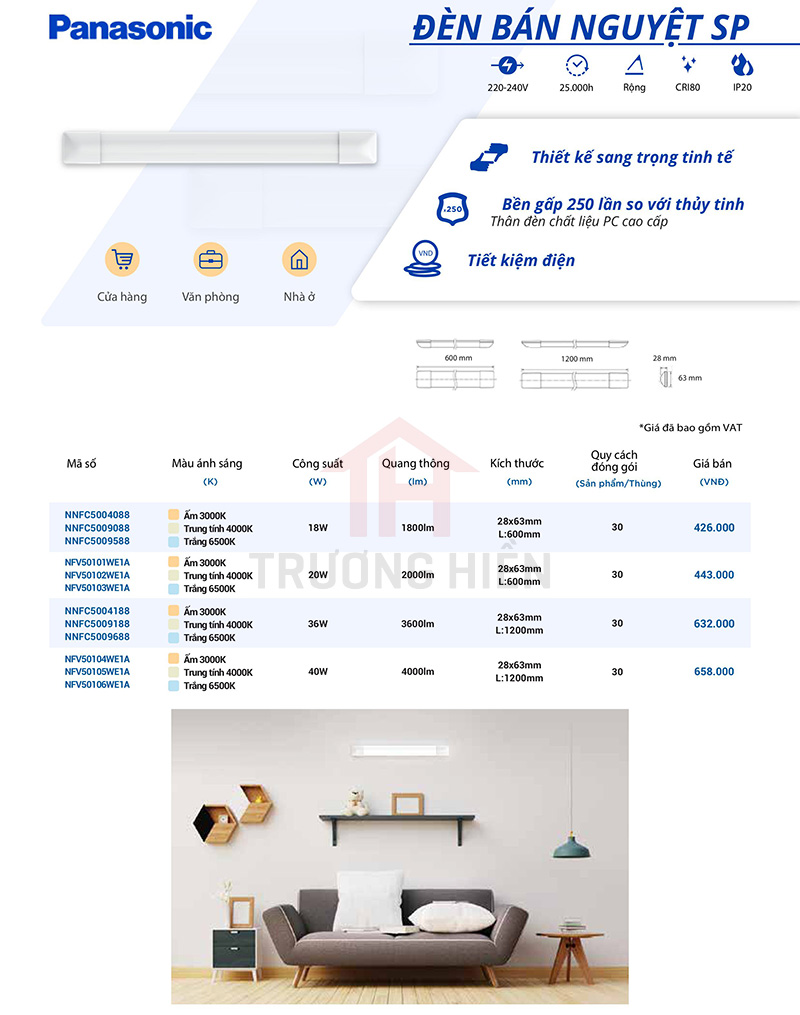 catalogue và báo giá đèn bán nguyệt của Panasonic