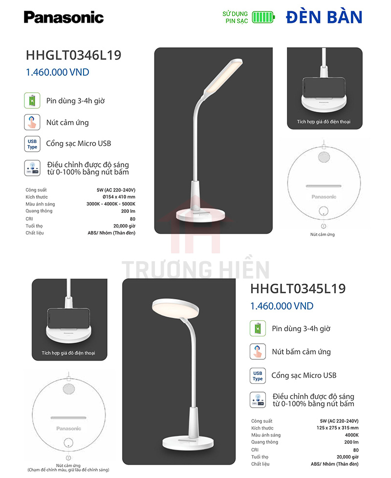 catalogue và báo giá đèn bàn của Panasonic