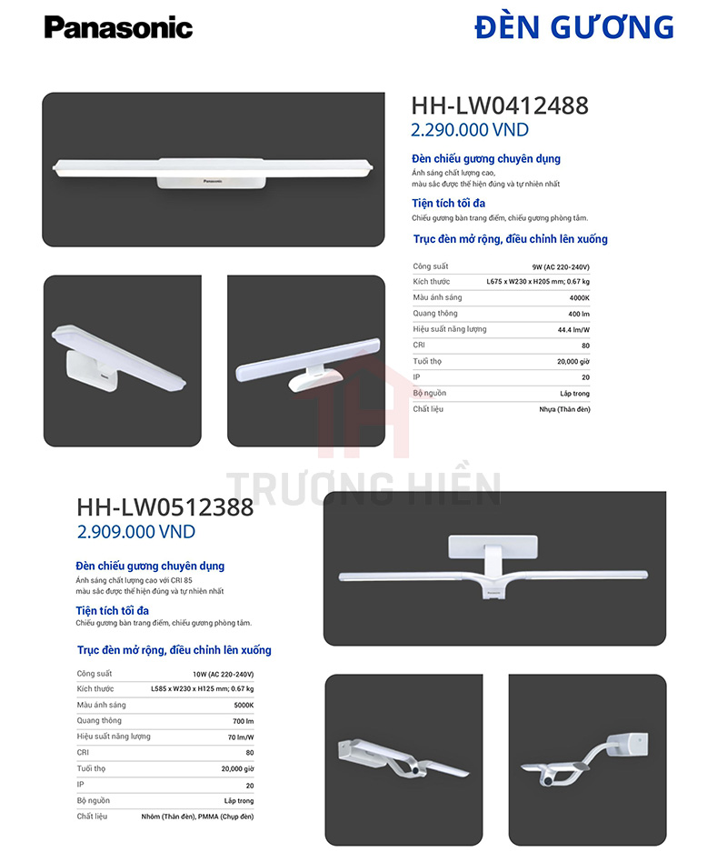 catalogue và báo giá đèn gương của Panasonic