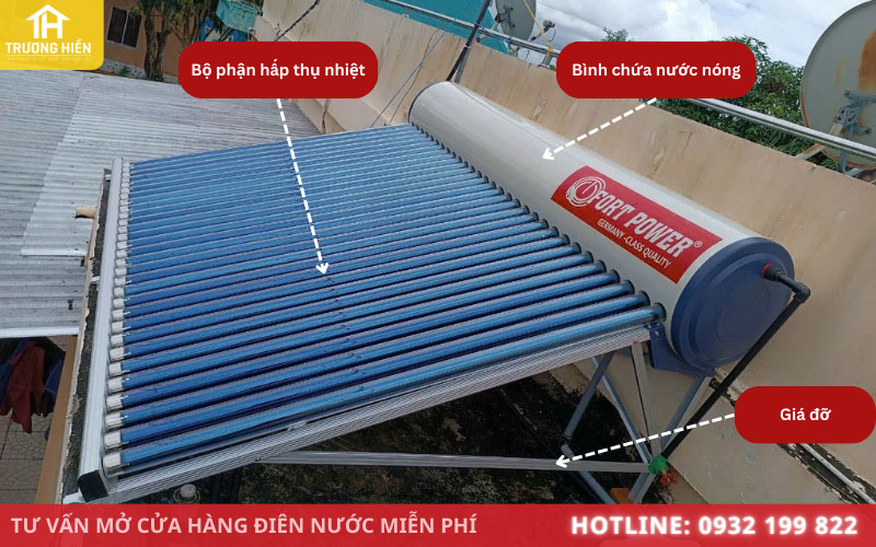 Cấu tạo máy nước nóng năng lượng mặt trời gồm 3 phần chính