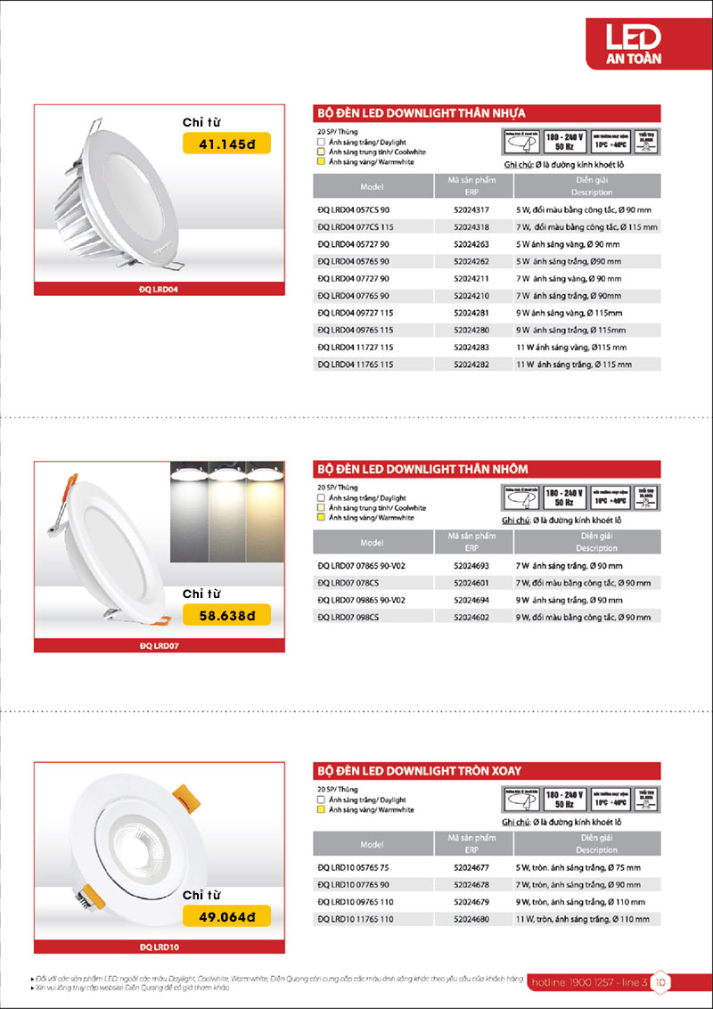 Bảng giá đèn LED downlight Điện Quang