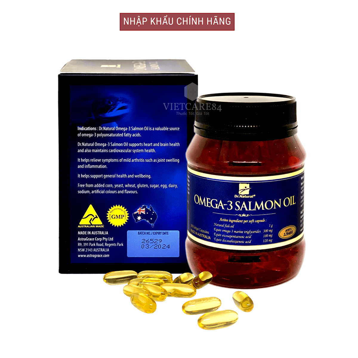 Viên uống Omega 3 cá Hồi nhập khẩu chính hãng Úc Dr Natural Omega3 Salmon Oil