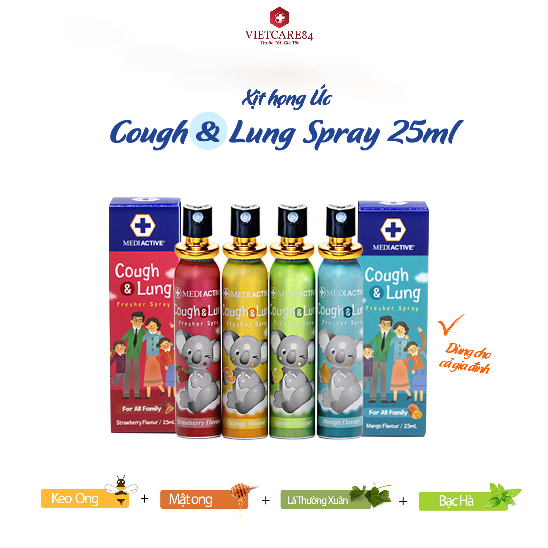 XỊT HỌNG ÚC COUGH & LUNG FRESHER SPRAY 25ML HƯƠNG CAM