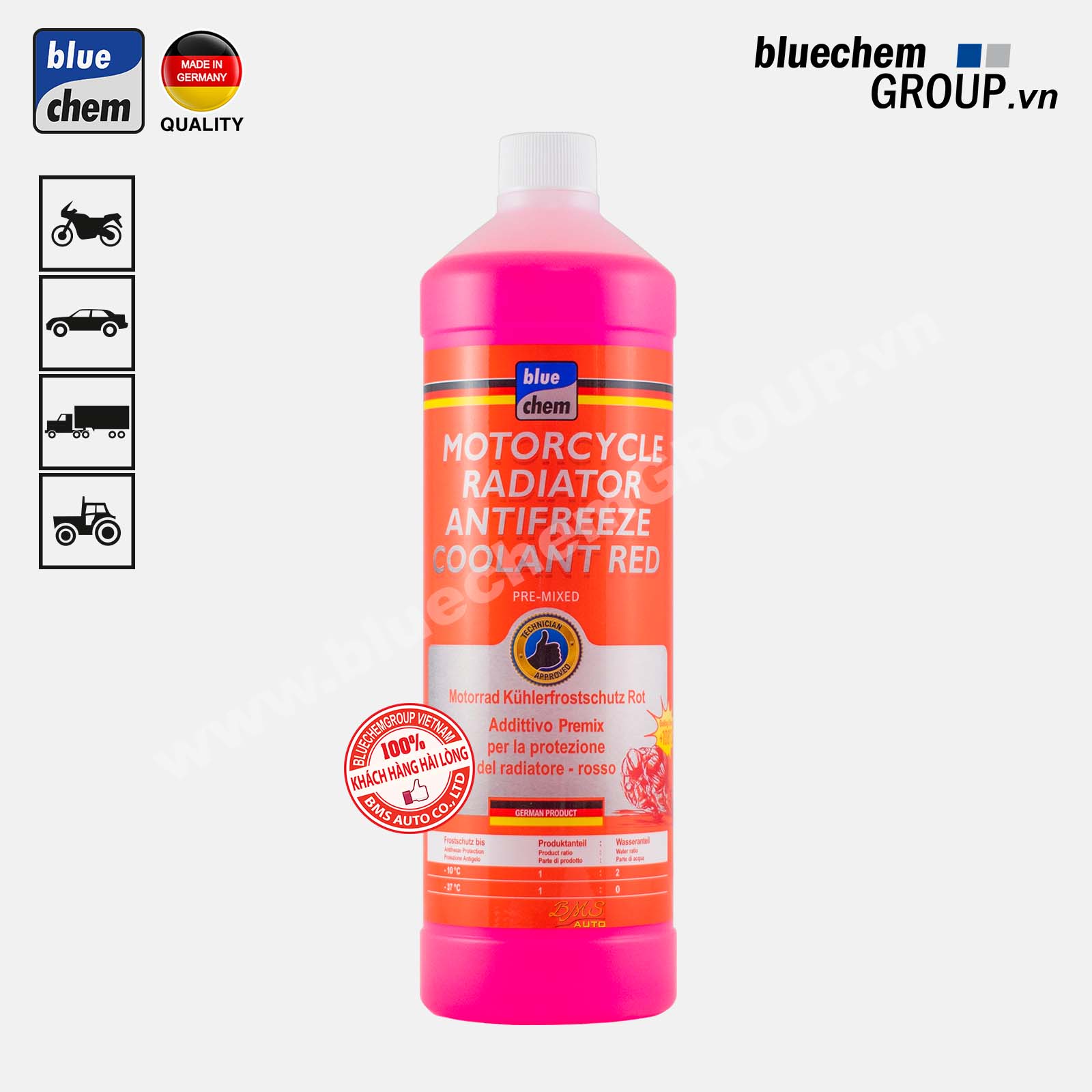 Nước làm mát động cơ mô tô, xe máy - bluechem Motorcycle Radiator Antifreeze Coolant Red