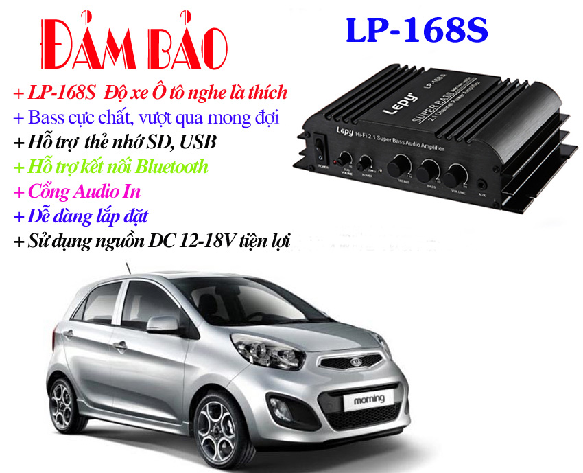 Ampli Mini 12V LP-168S độ âm thanh xe hơi (Kèm nguồn)