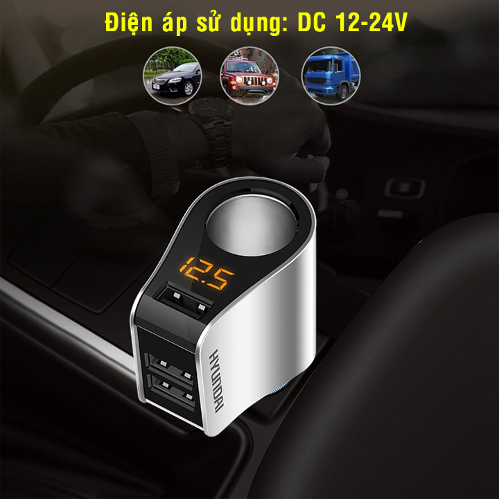 Bộ chia tẩu cao cấp ra 1 cổng tẩu 3 cổng sạc USB 5V 3.1A  HY-10