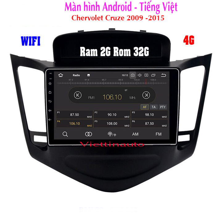 Màn hình Chervolet Cruze  chạy Android 8.0 Sim 4G  9 Inc Ram 2G Rom 32G