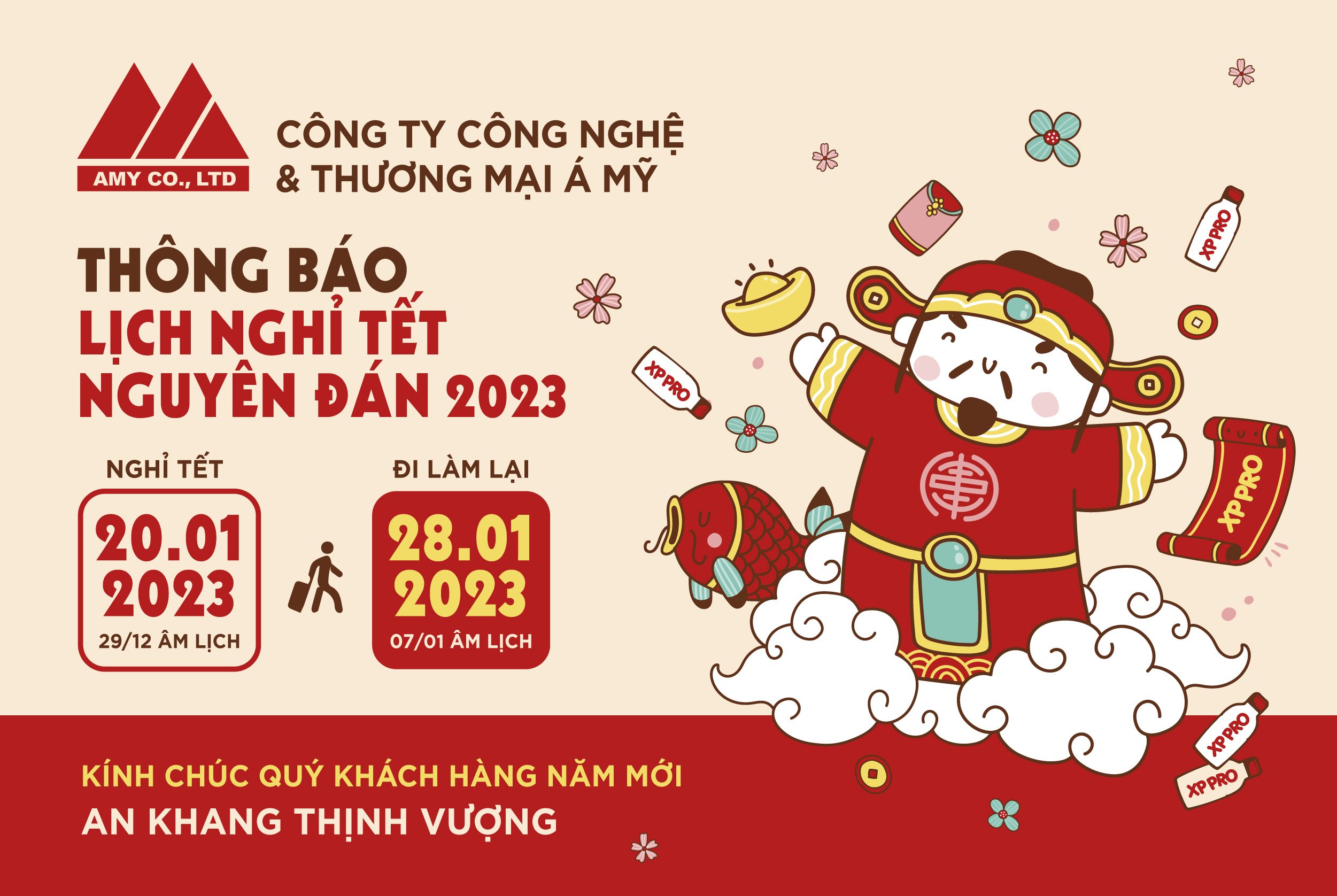 Công ty Á Mỹ xin gửi đến các Quý Khách Hàng, Quý Đối Tác lịch nghỉ lễ Tết Nguyên Đán 2023