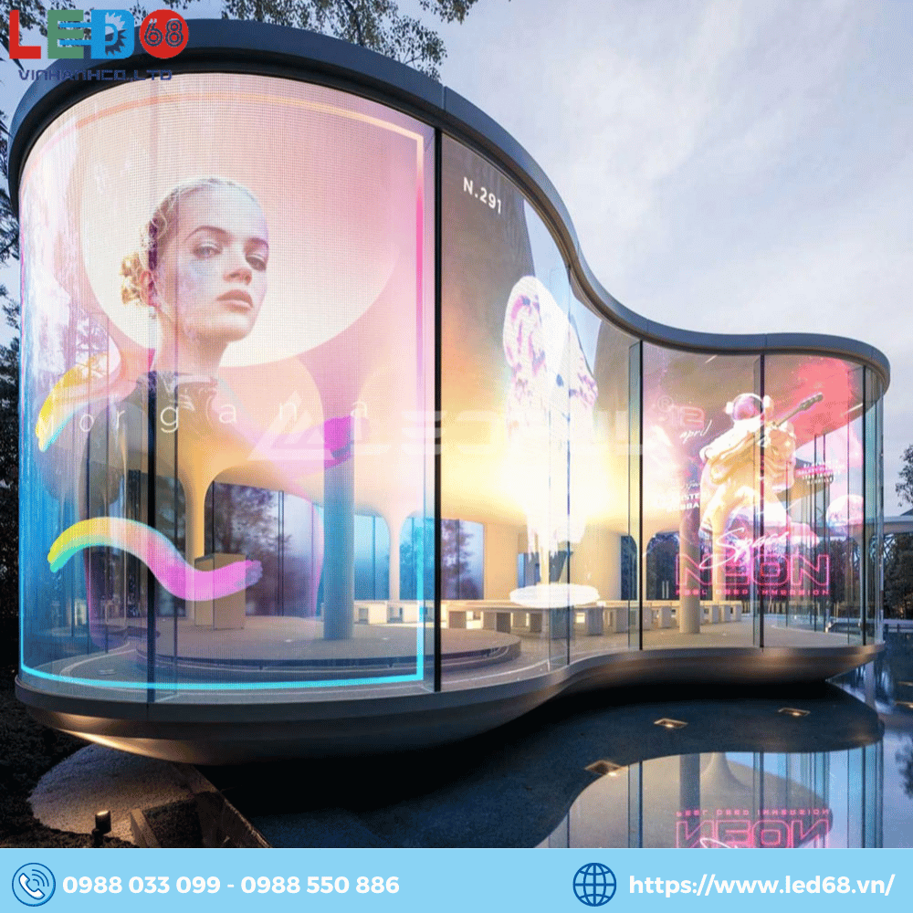 Màn hình LED trong suốt dán kính dùng để quảng cáo mặt tiền