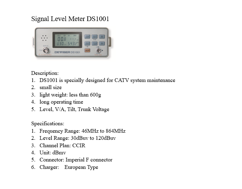 Signal Level Meter DS1001- đồng hồ đo tín hiệu