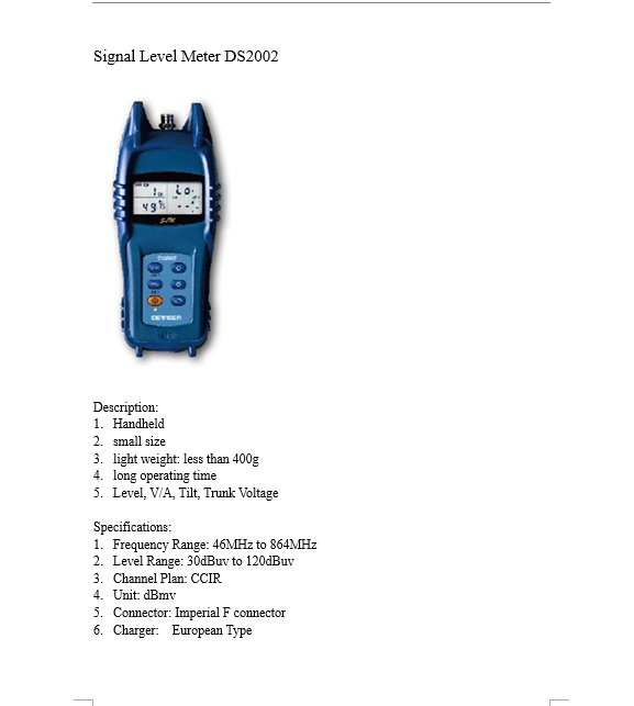 Signal Level Meter DS2002- đồng hồ đo tín hiệu catv