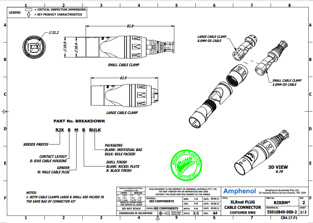 RJX8M BULK - jack mạng  chính hãng Amphenol