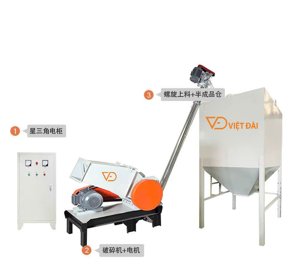 Máy băm tích hợp vít tải để truyền tải nguyên liệu tới silo