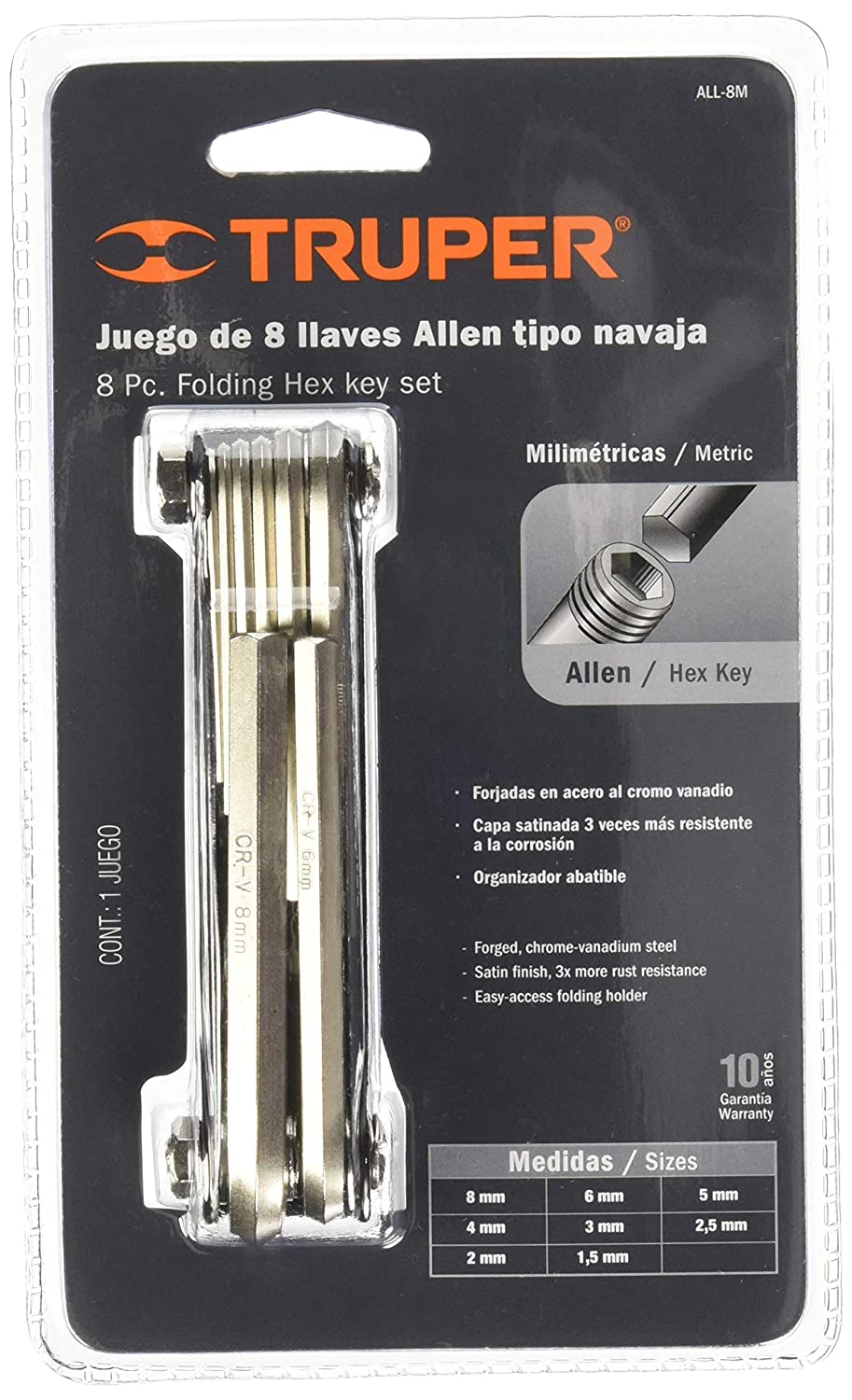BỘ CHÌA LỤC GIÁC 8 TRONG 1, 1.5mm - 8mm TRUPER - 15555 (ALL-8M)