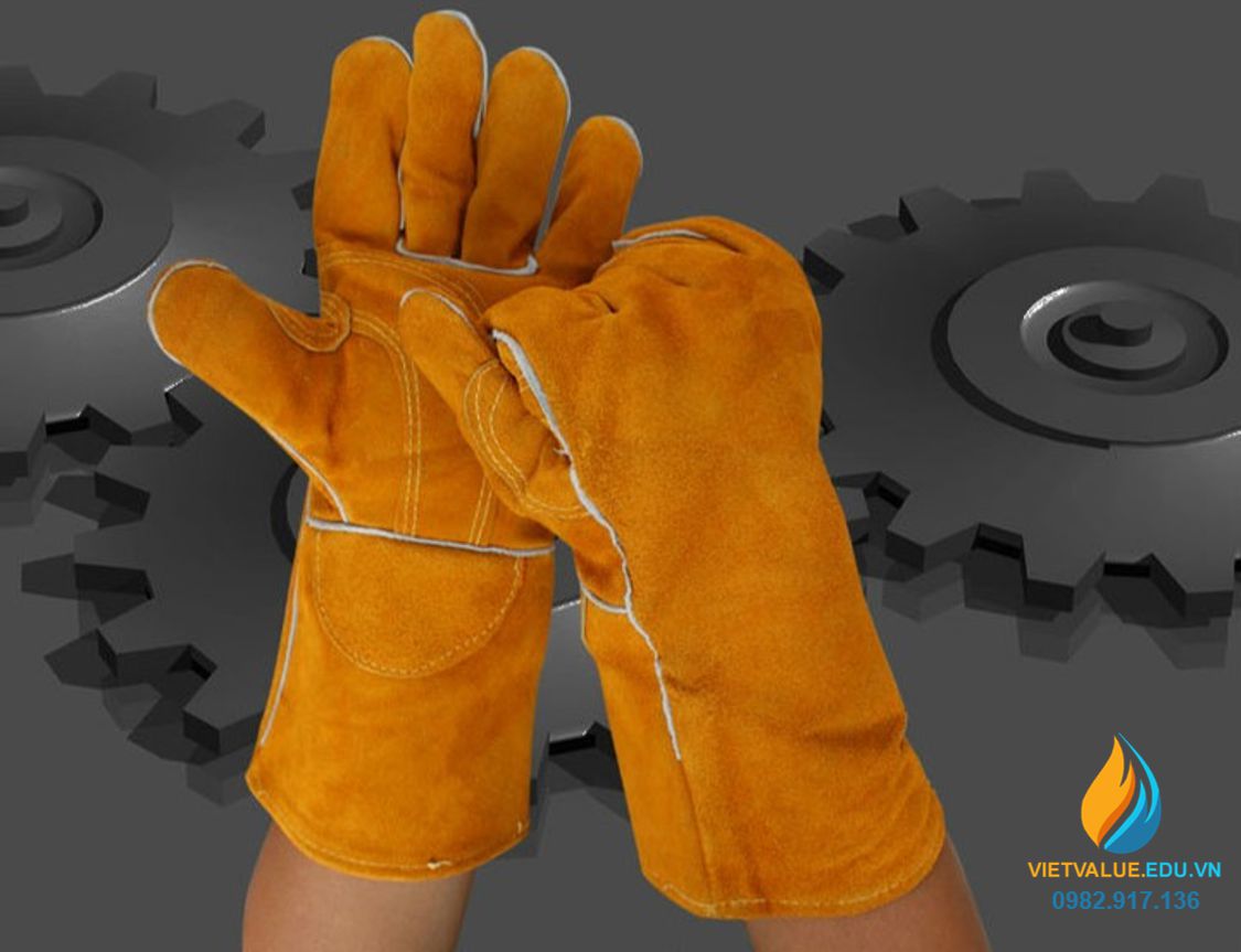 Găng tay da hàn, chống cháy, chống nóng cao - phụ kiện máy hàn que